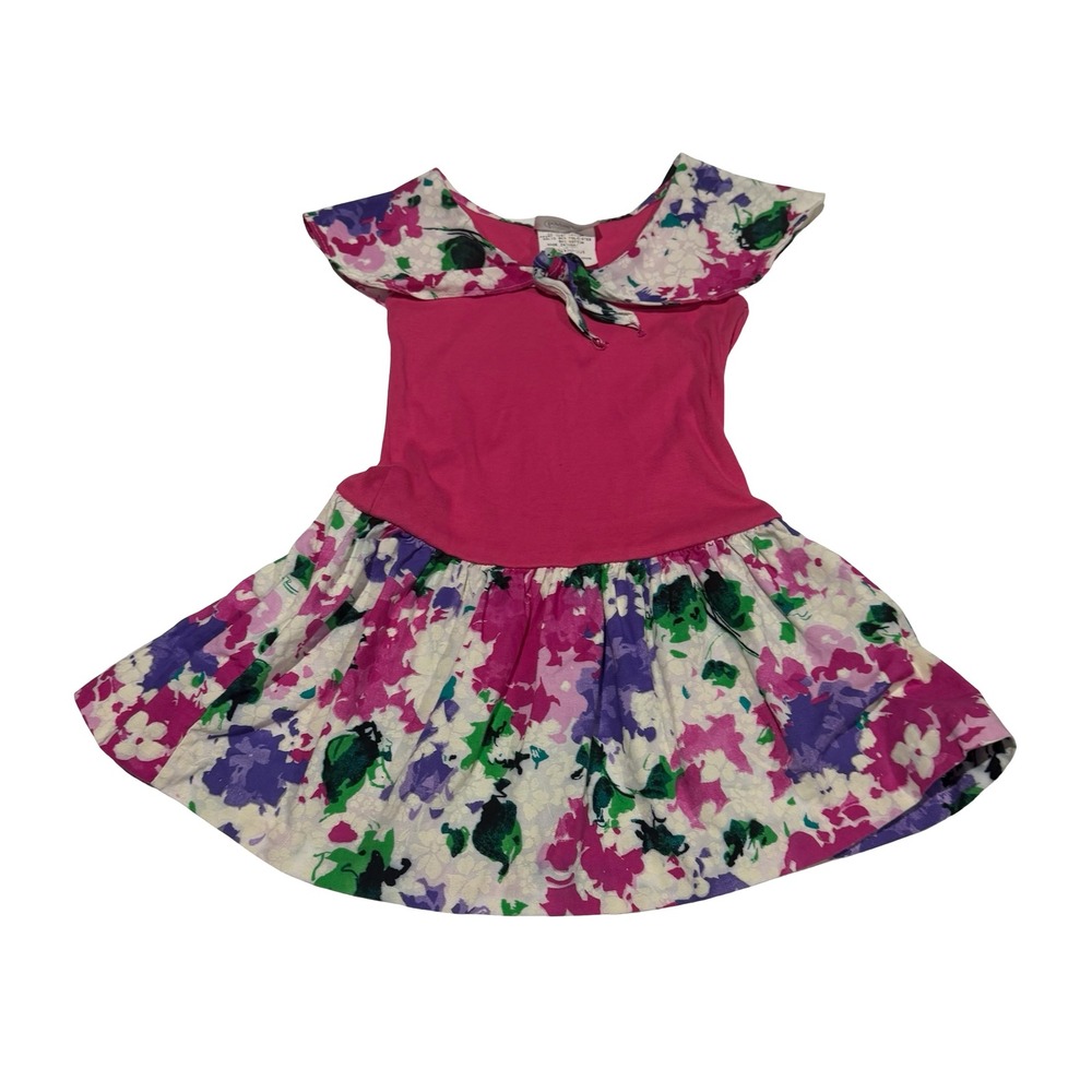 Bonnie Jean Girls Pink Floral Sailor Collar Dress Size 6 Made in USA M36175-JJ1